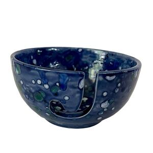 Stoneware Yarn Bowl Knitting Bowl Crocheting Cobalt Blue Speckled